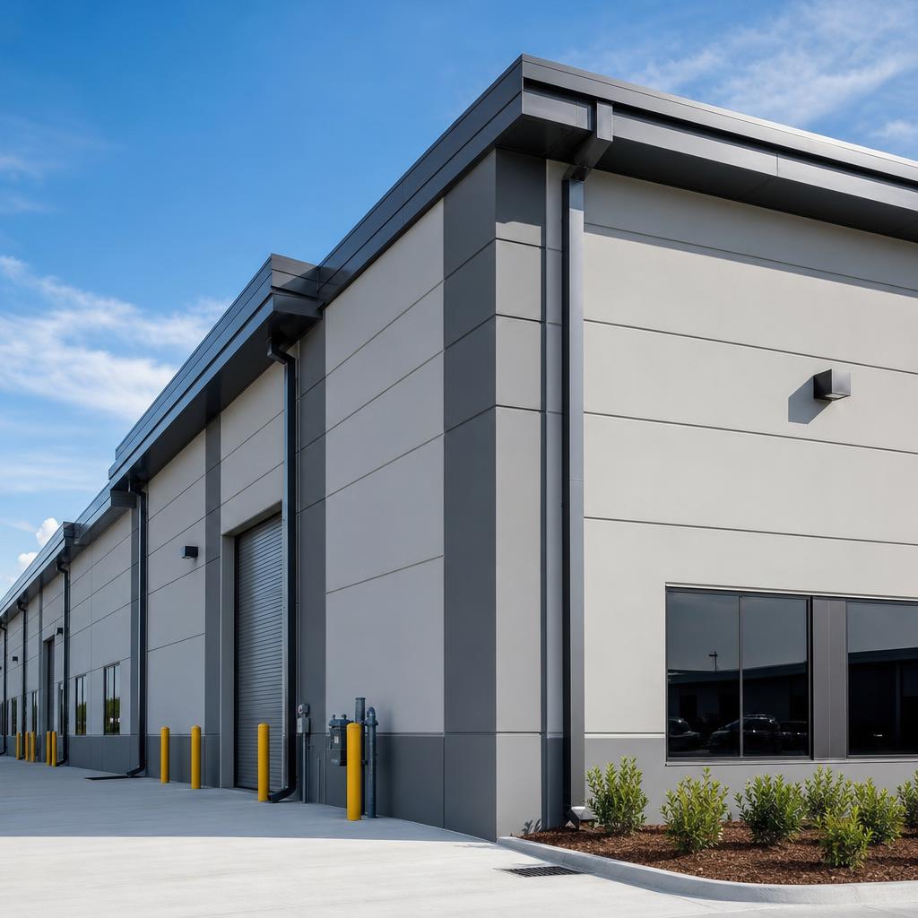 Commercial box gutters on a modern building